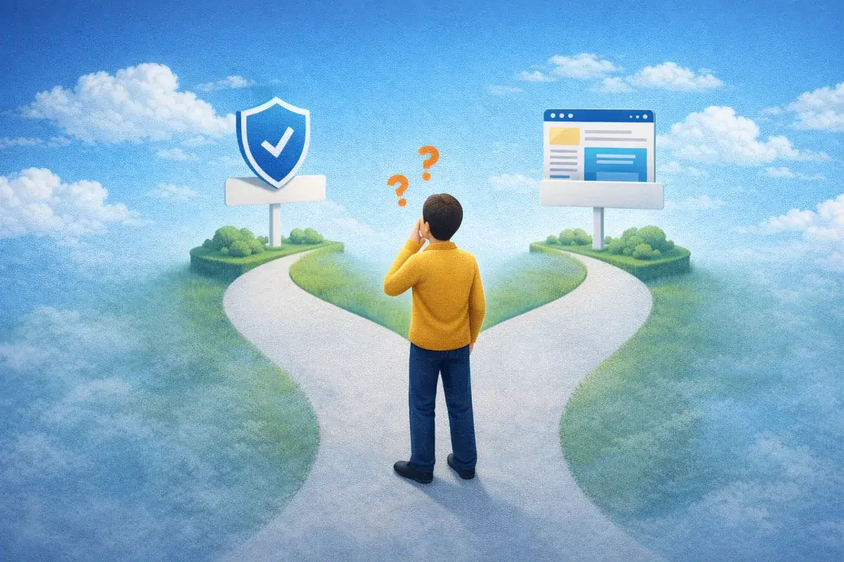 صورة رمزية تعبّر عن مرحلة اتخاذ القرار واختيار الاستضافة المناسبة بعد الفهم