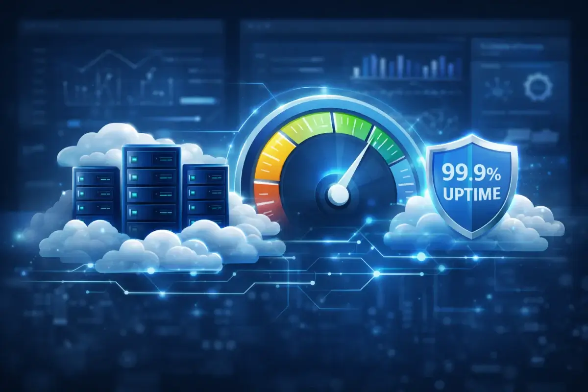 تصميم يوضح أداء واستقرار الخوادم السحابية في استضافة Cloudways