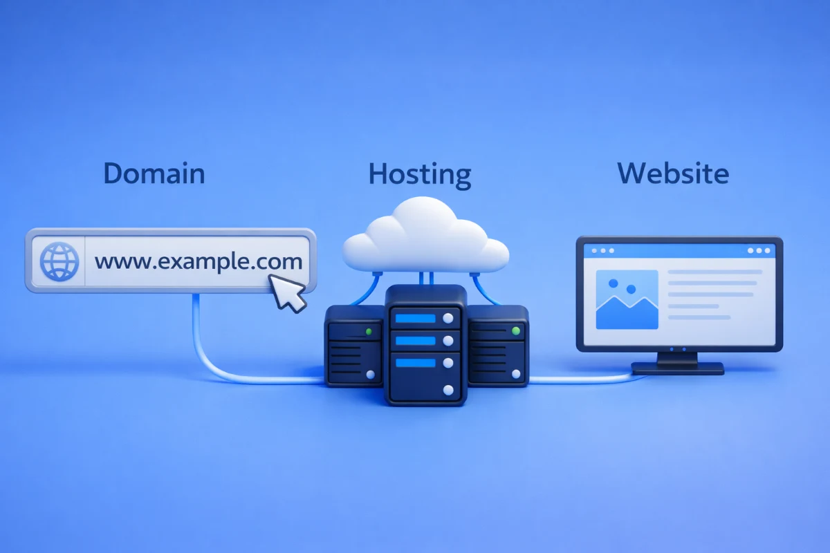 توضيح كيف يعمل الدومين والاستضافة معًا لعرض الموقع للزوار