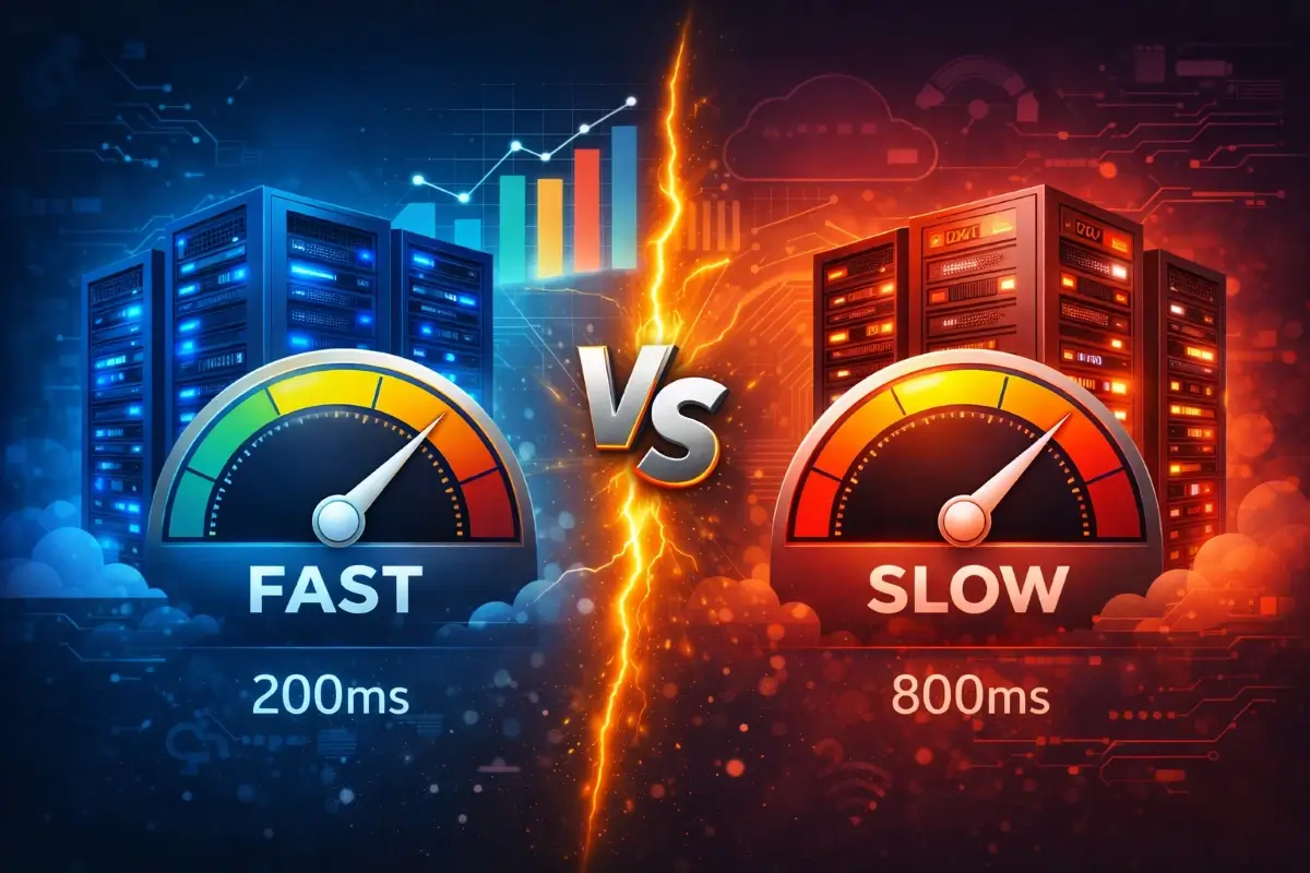 توضيح بصري لأداء وسرعة خوادم الاستضافة وتأثيرها على زمن الاستجابة
