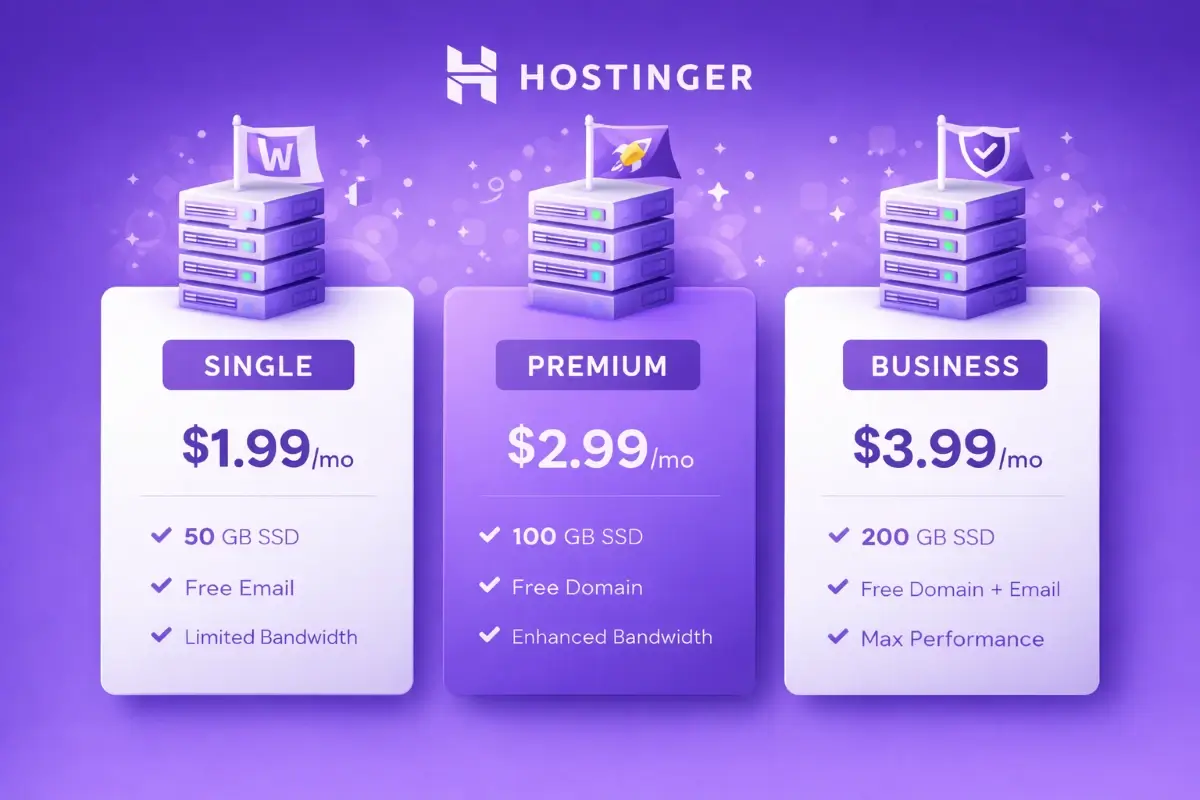 رسم توضيحي يوضح خطط Hostinger والموارد المخصصة لكل خطة