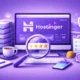 صورة تجريدية توضيحية لاستضافة Hostinger تعرض خادم، لوحة تحكم، أيقونات الأداء والاستقرار، وبيئة عمل موقعية