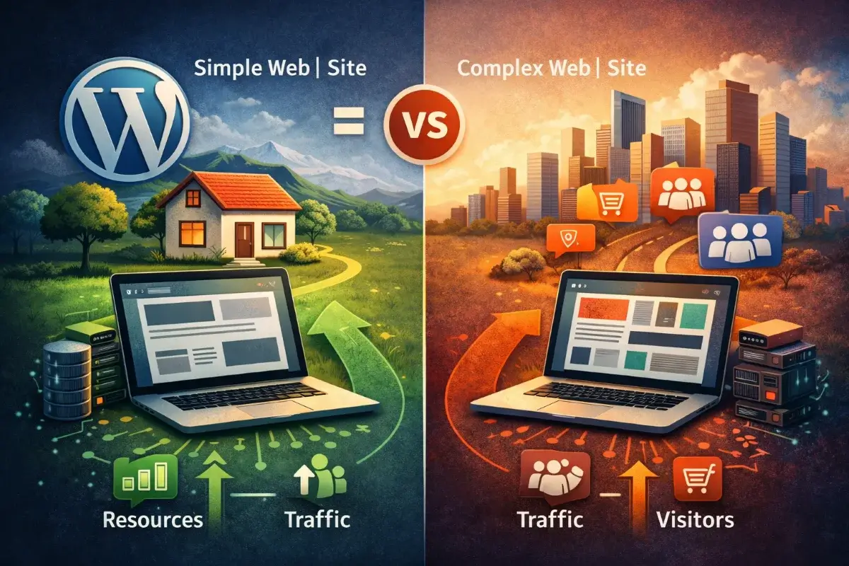 الفرق بين موقع ووردبريس بسيط وموقع يحتاج موارد استضافة أعلى